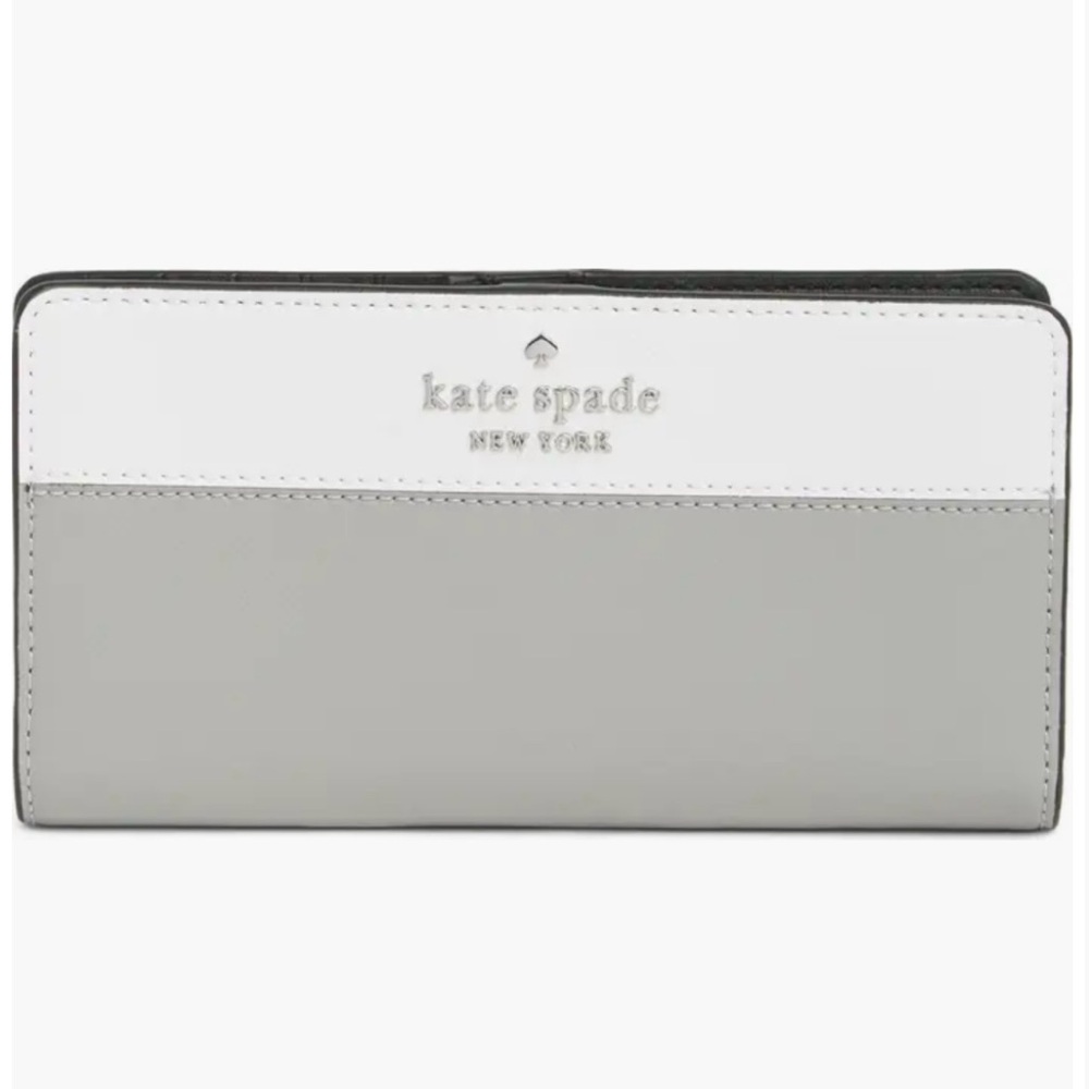 NWT Kate Spade Two-Tone Gray and White Large Slim Bifold Wallet